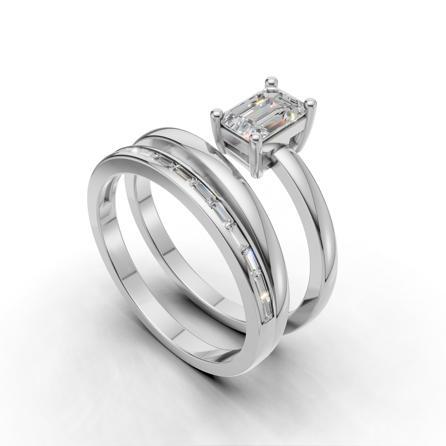Emerald Cut Diamond Double Band Engagement Ring
