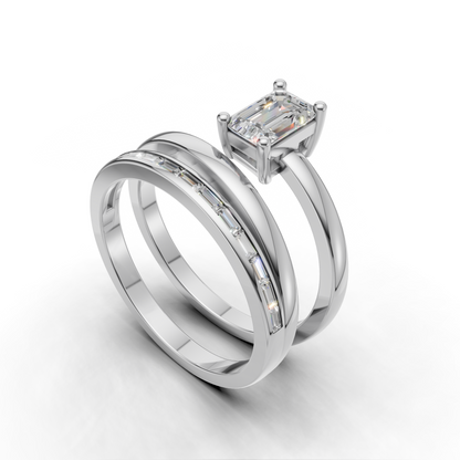 Emerald Cut Diamond Double Band Engagement Ring
