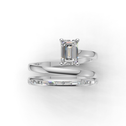 Emerald Cut Diamond Double Band Engagement Ring