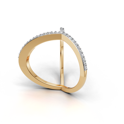 Geometric V and Circle Diamond Ring – Contemporary Designer Statement Ring