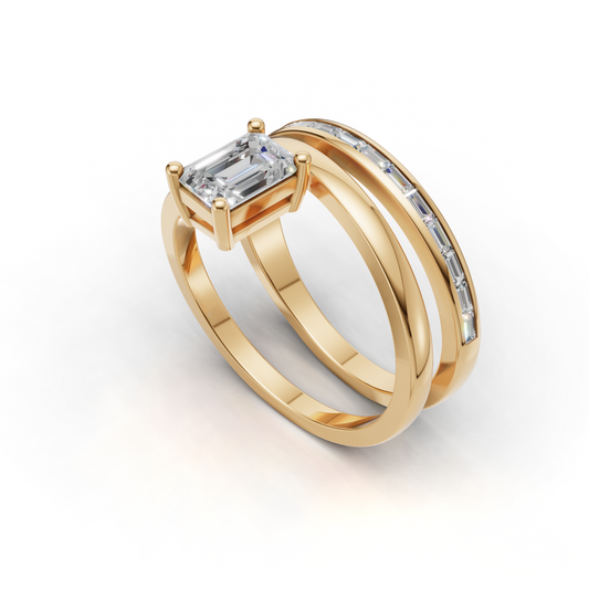 Emerald Cut Diamond Double Band Engagement Ring