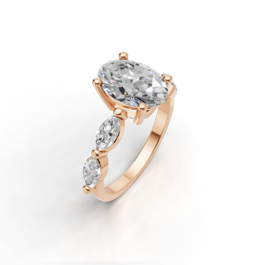 Oval Diamond Engagement Ring with Marquise Accents