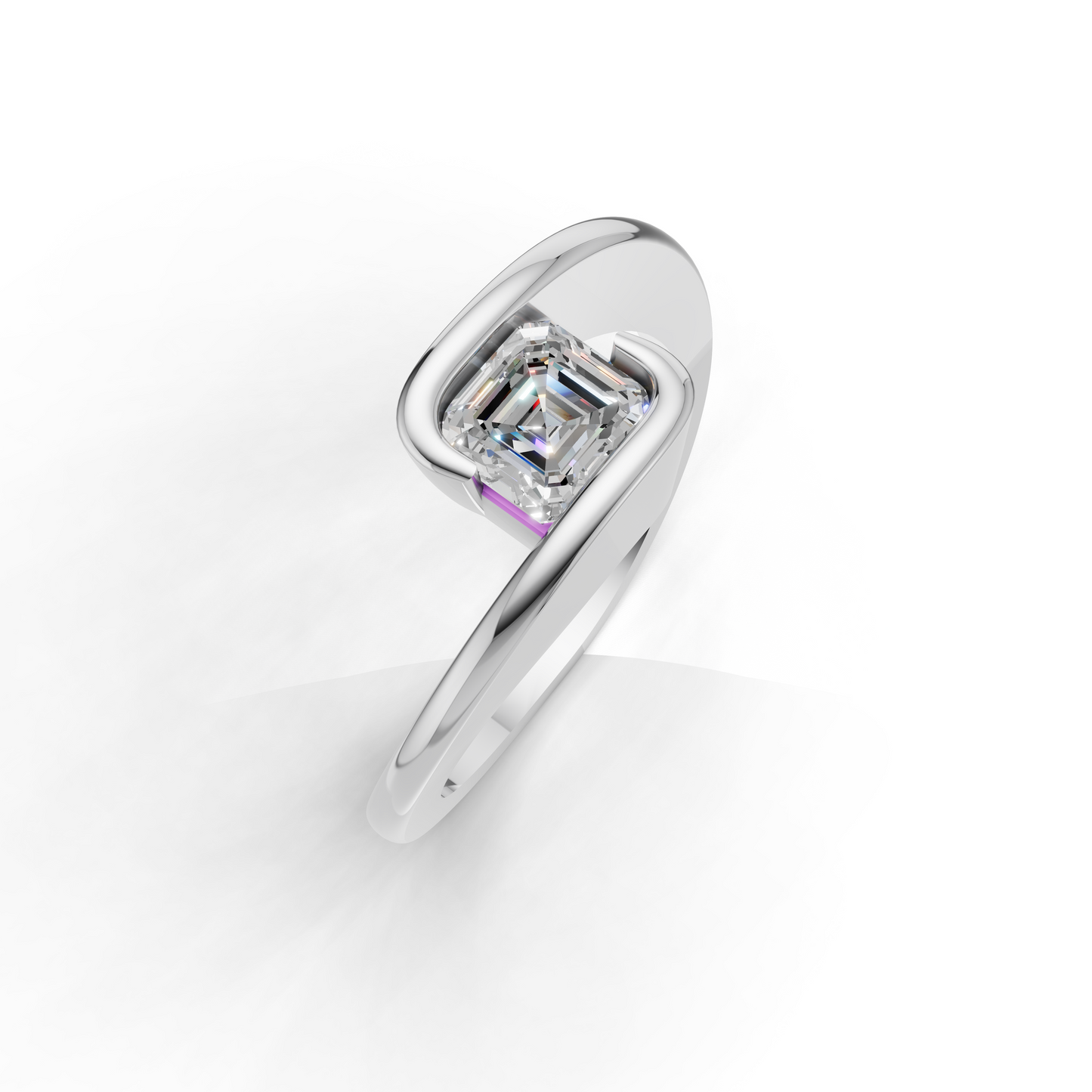 Asscher Cut Diamond Solitaire Ring – Modern Twist Band Design