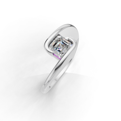 Asscher Cut Diamond Solitaire Ring – Modern Twist Band Design