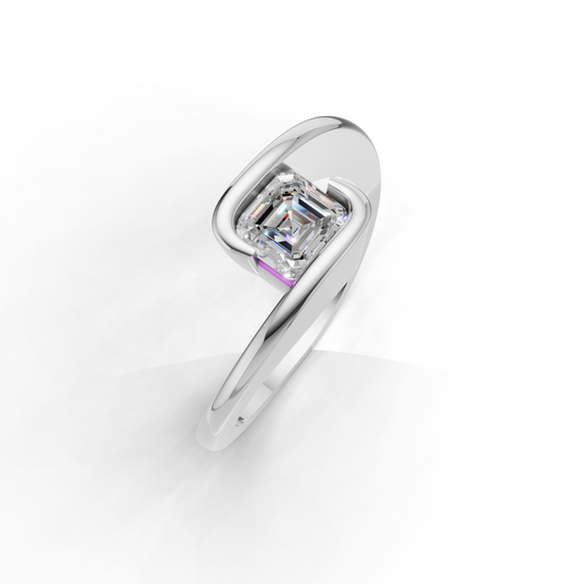 Asscher Cut Diamond Solitaire Ring – Modern Twist Band Design