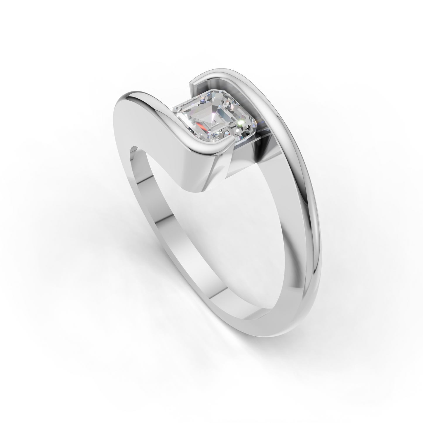 Asscher Cut Diamond Solitaire Ring – Modern Twist Band Design