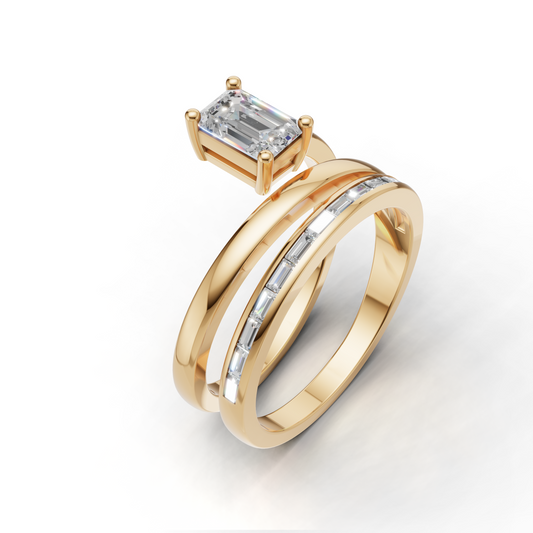 Emerald Cut Diamond Double Band Engagement Ring