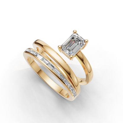 Emerald Cut Diamond Double Band Engagement Ring