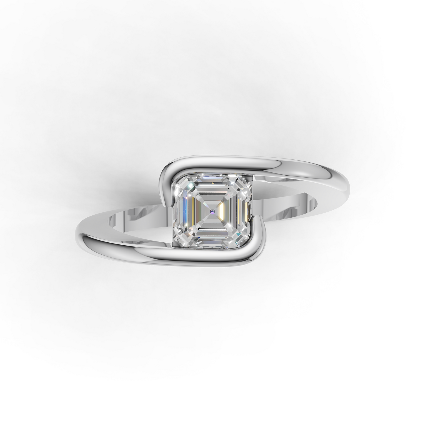Asscher Cut Diamond Solitaire Ring – Modern Twist Band Design