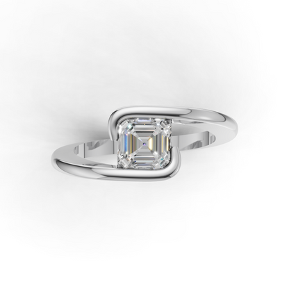 Asscher Cut Diamond Solitaire Ring – Modern Twist Band Design