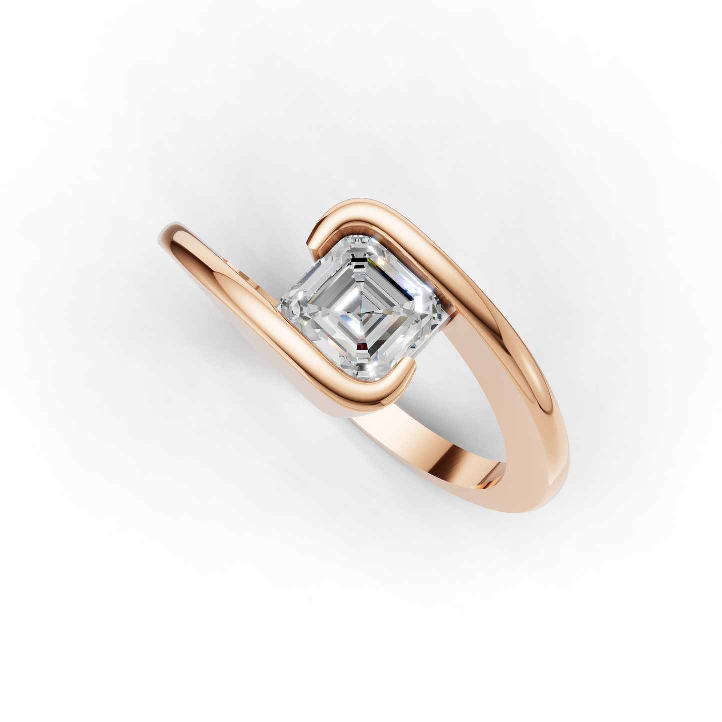 Asscher Cut Diamond Solitaire Ring – Modern Twist Band Design