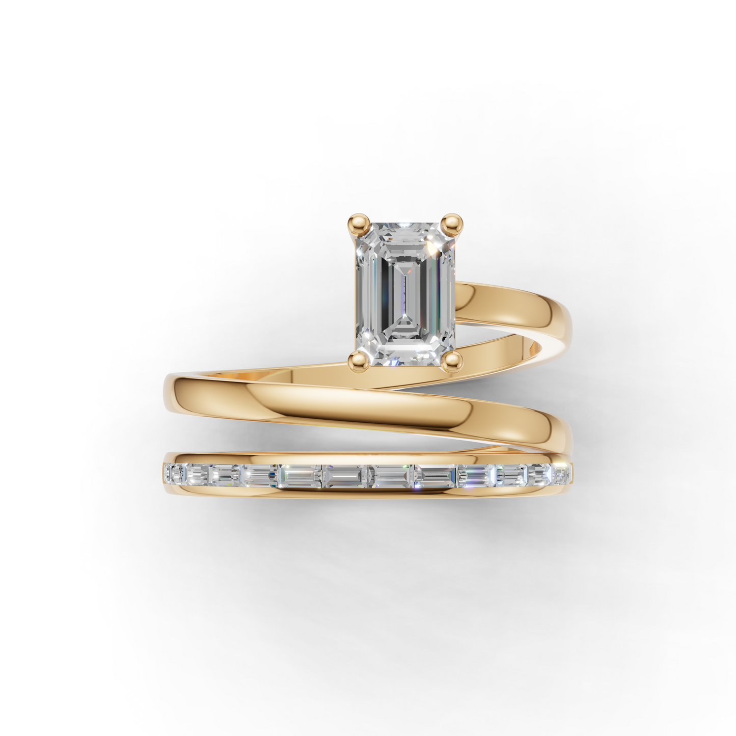 Emerald Cut Diamond Double Band Engagement Ring